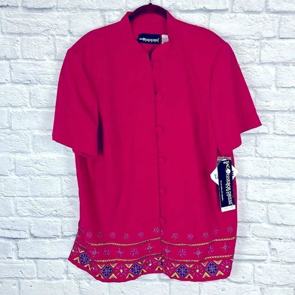 Sag Harbor Button Up Embroidered Pink Blouse Size 20W NWT